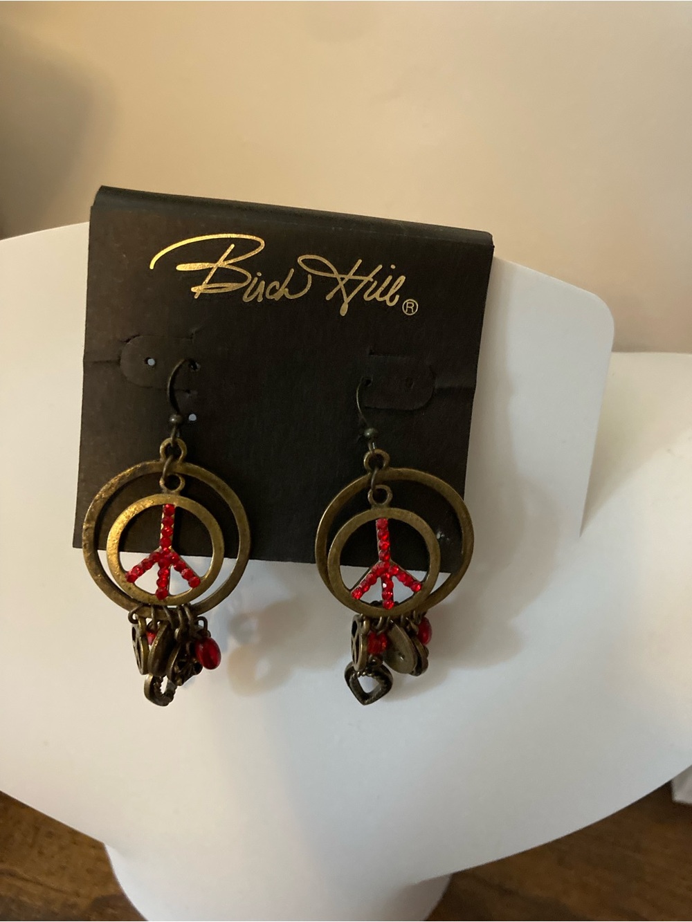 BickHill Red Peace Sign Dangle Earrings